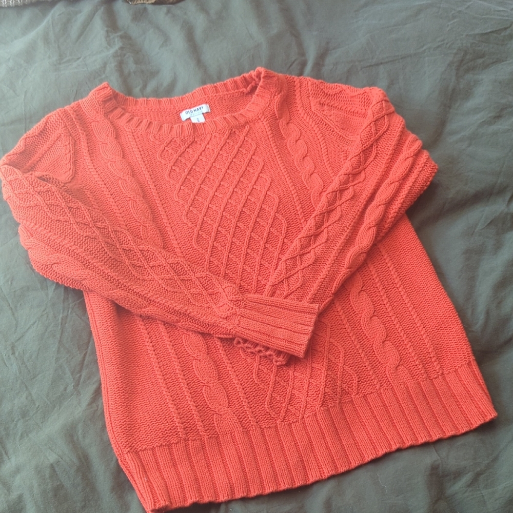 Old Navy Cable Knit Crewneck Sweater in Coral-Orange